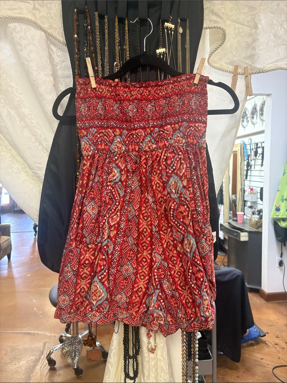 Xhilaration Red Patterned Smocked Romper